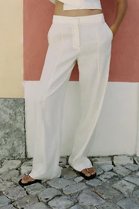 STRAIGHT LINEN PANTS WITH CONTRAST STITCHING
