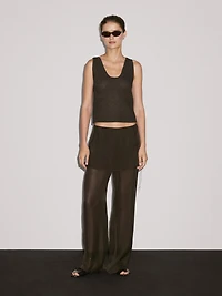 Pantalon fluide contrastant 100 % soie