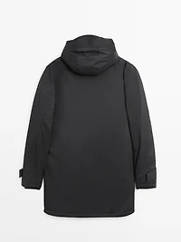 Parka longue déperlante à capuche en duvet mélangé