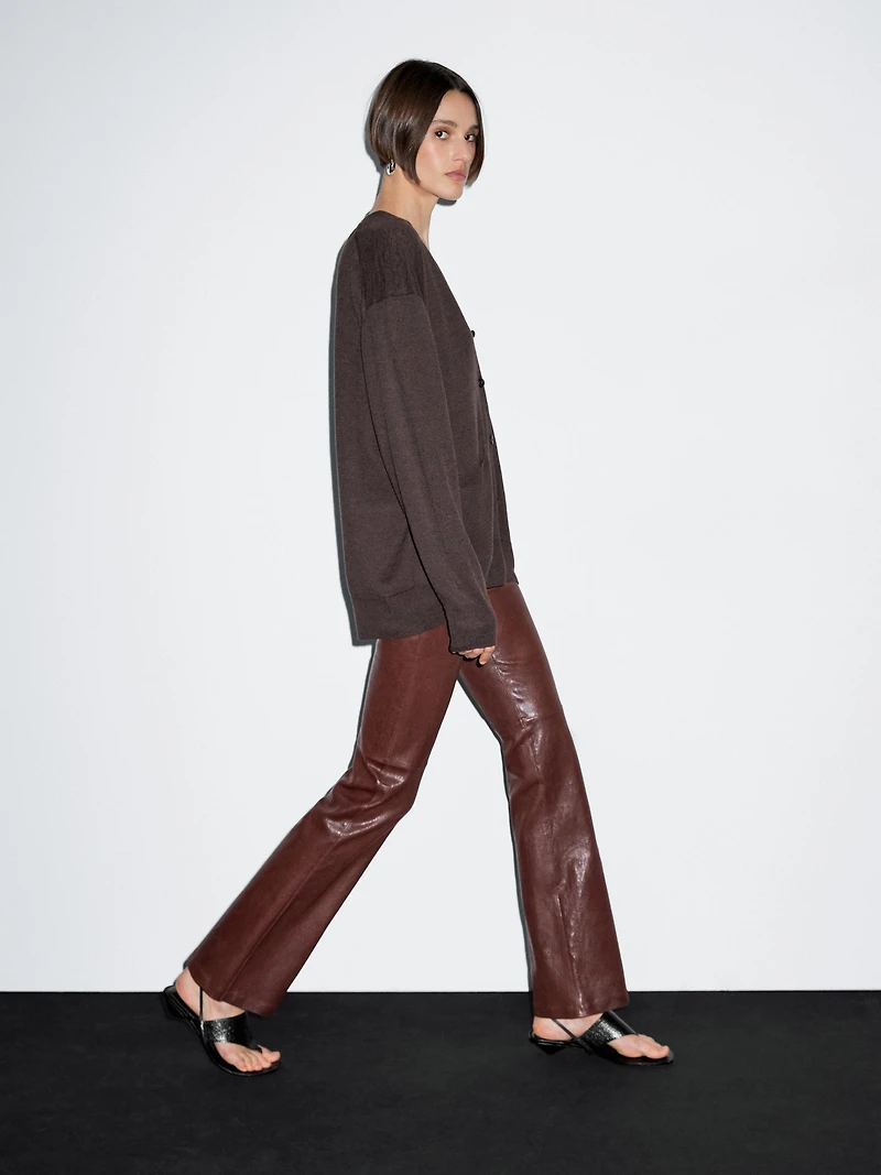 Long linen blend knit cardigan