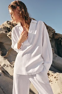 BLOUSE EN LIN À COL POLO