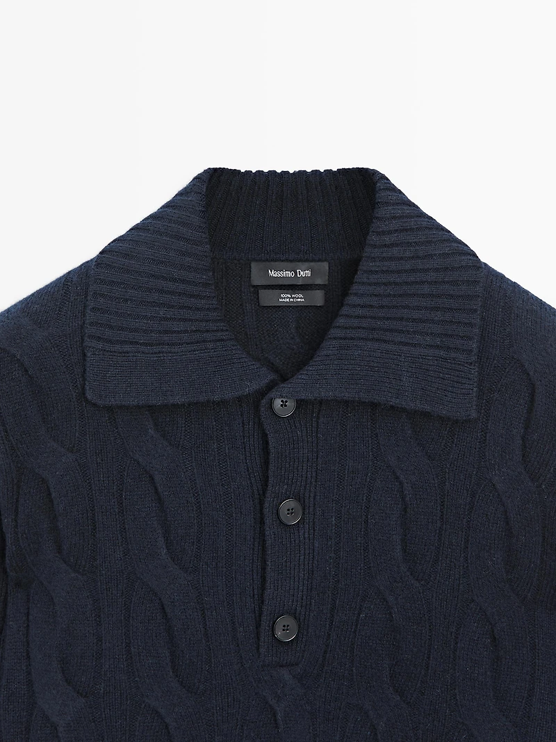 Pull polo en maille de laine tressée