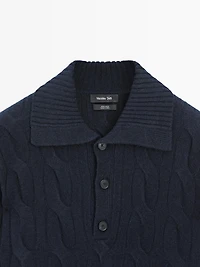 Pull polo en maille de laine tressée