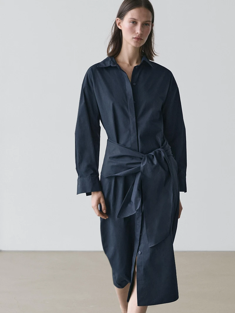 Midi shirt dress with scarf detail