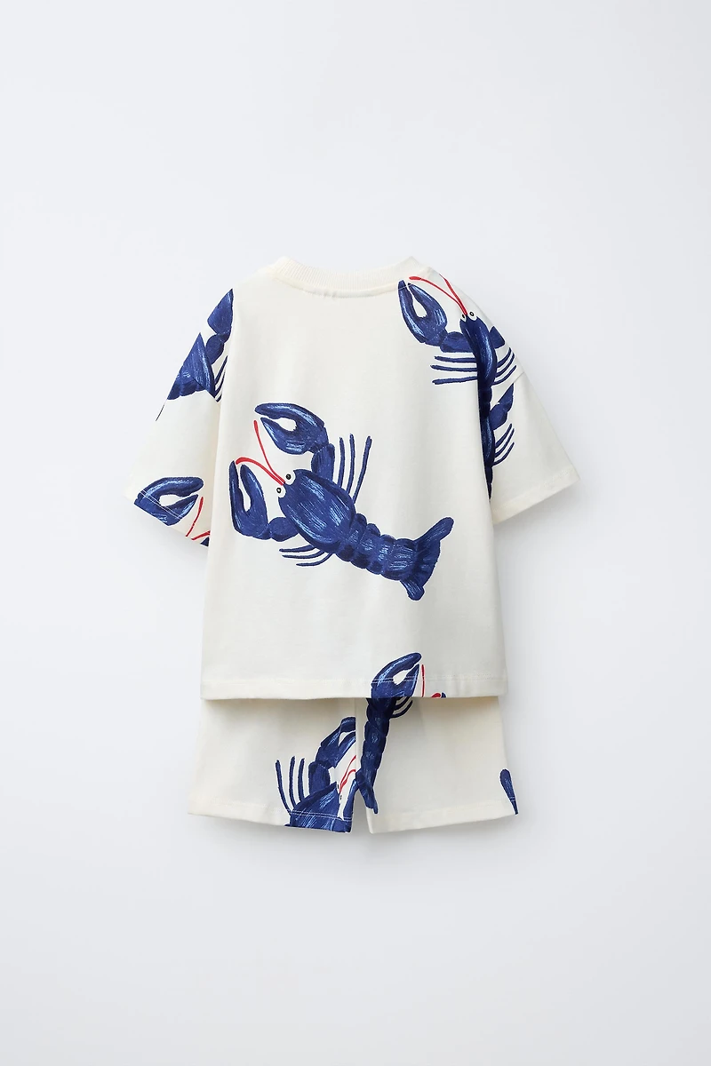 LOBSTER PRINT T-SHIRT AND BERMUDA SHORTS SET