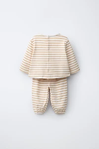 STRIPED T-SHIRT AND PANTS SET WITH EMBROIDERED BUNNY
