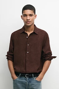 100% linen regular fit shirt with button detail