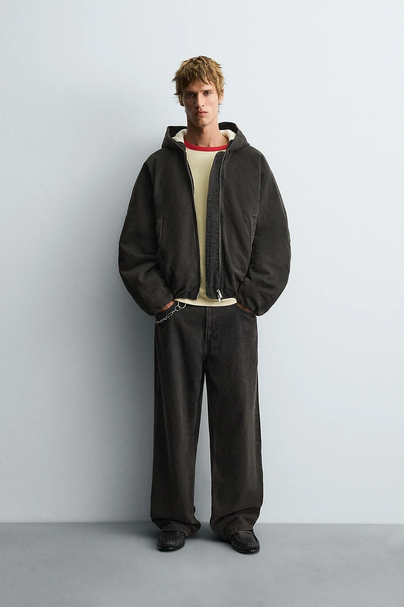 VESTE EN DENIM MATELASSÉ À CAPUCHE