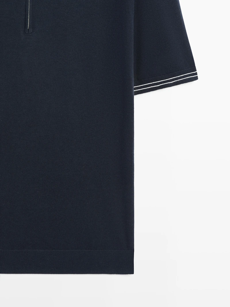 Knit polo sweater with collar detail