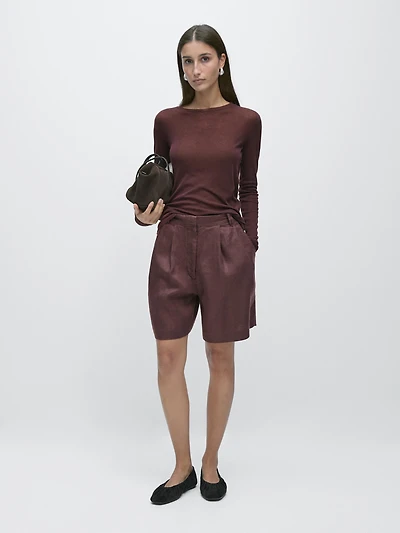 100% linen short pleated Bermuda shorts