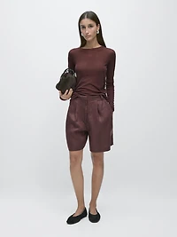 100% linen short pleated Bermuda shorts