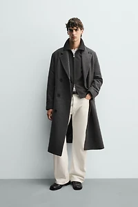MANTEAU CROISÉ AVEC LAINE ET CEINTURE