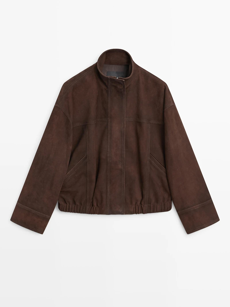 Blouson bomber en cuir effet daim