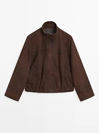 Blouson bomber en cuir effet daim