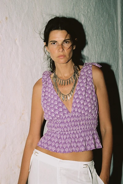 EMBROIDERED EYELET TIE TOP