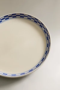 CERAMIC DESSERT PLATE WITH CHECKED RIM