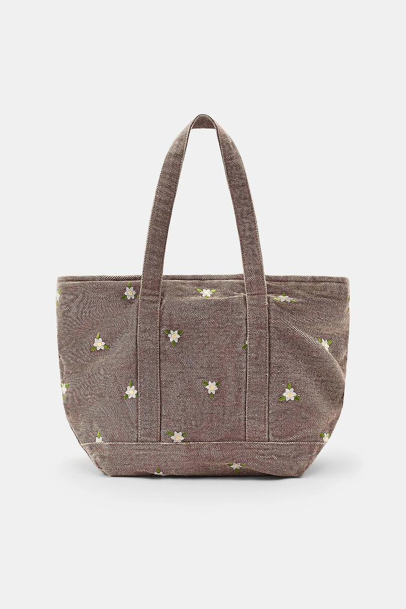 MINI SAC EN DENIM FLEURS BRODÉES