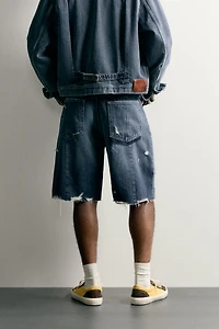 BAGGY FIT SEAMED DENIM SHORTS