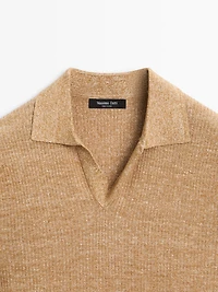 Textured knit cotton and linen blend polo shirt