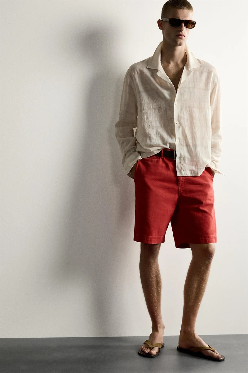 RELAXED FIT COTTON-LINEN JACQUARD SHIRT