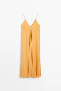 Linen blend flowing V-neck dress