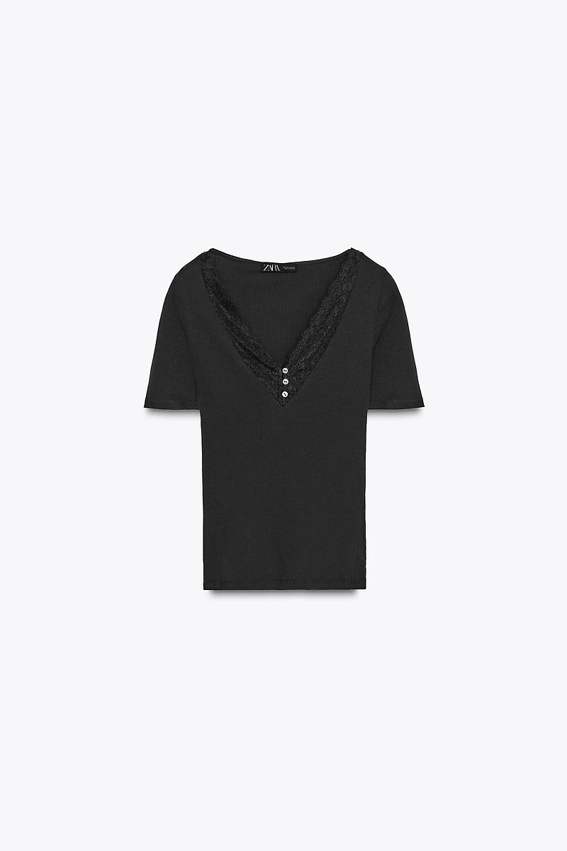 RIBBED LACE T-SHIRT