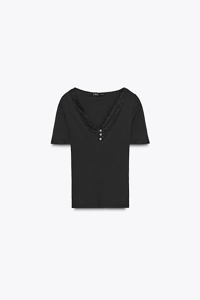 RIBBED LACE T-SHIRT