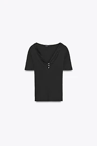 RIBBED LACE T-SHIRT