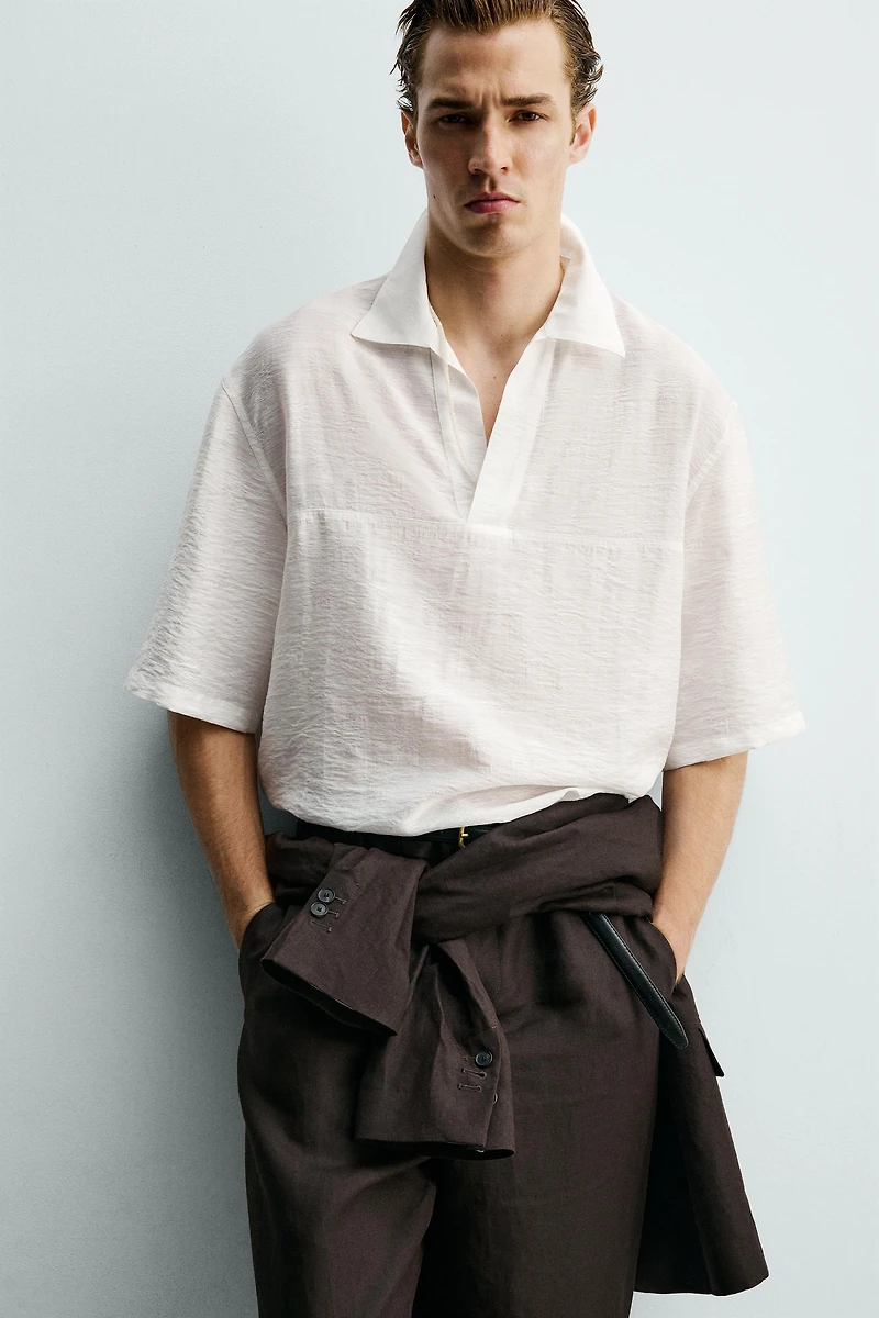 CHEMISE POLO FLUIDE EN JACQUARD