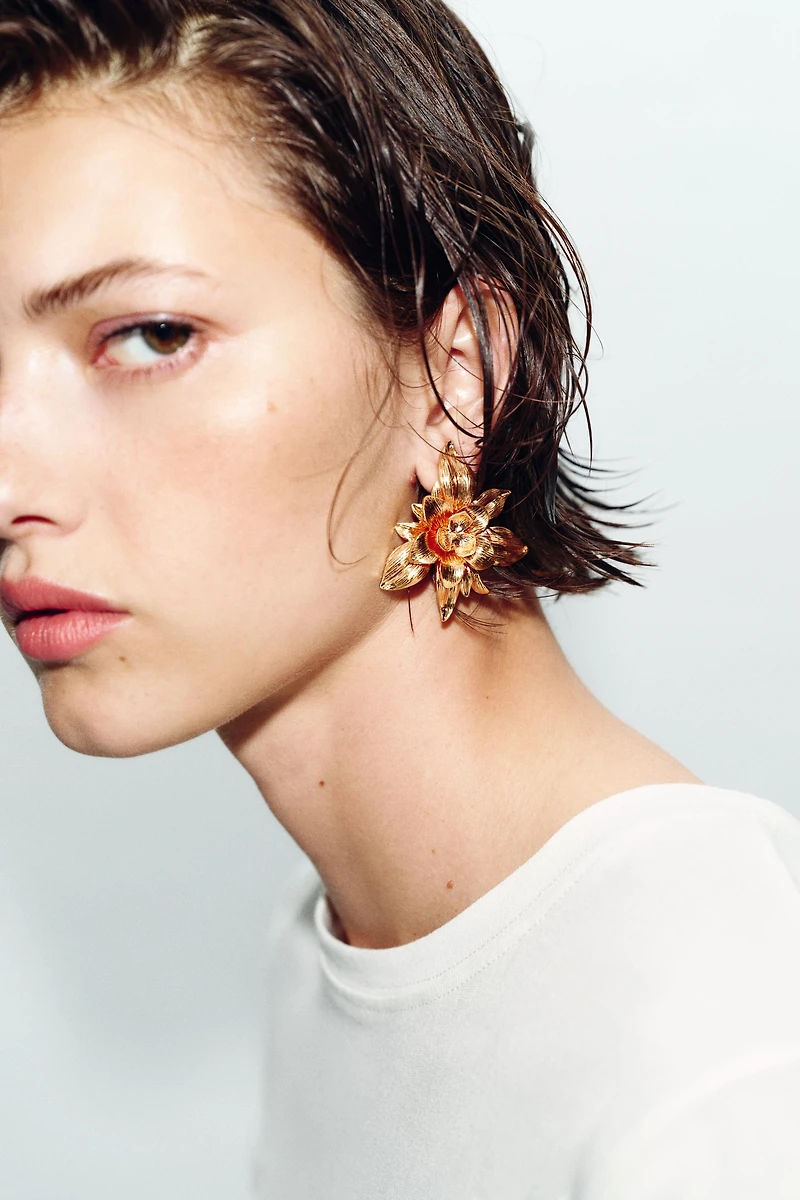 BOUCLES D'OREILLES BOUTON FLEUR EN RELIEF