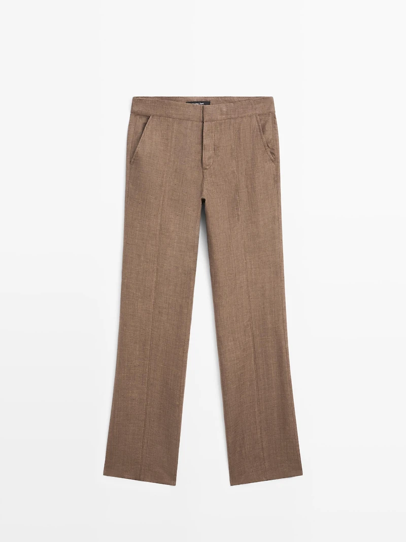 Pantalon kick flare 100 % lin