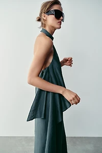 LINEN HALTER MIDI DRESS