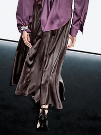 Jupe midi à plis nervurés finition enduite