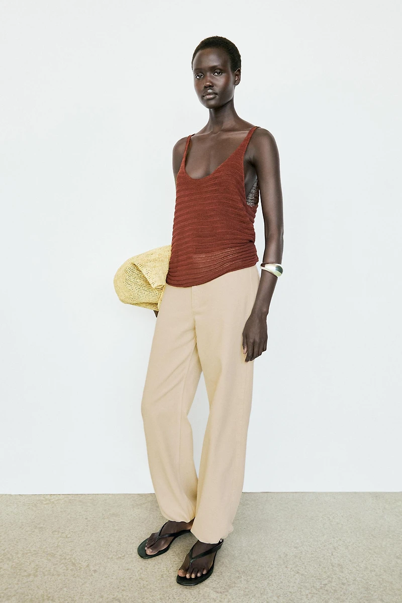Textured knit strappy top