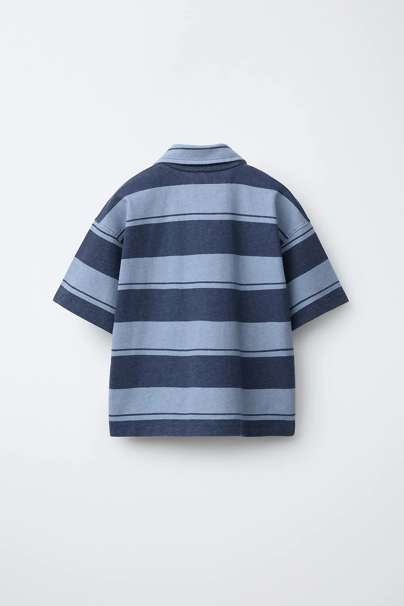 STRIPED FLEECE POLO SHIRT
