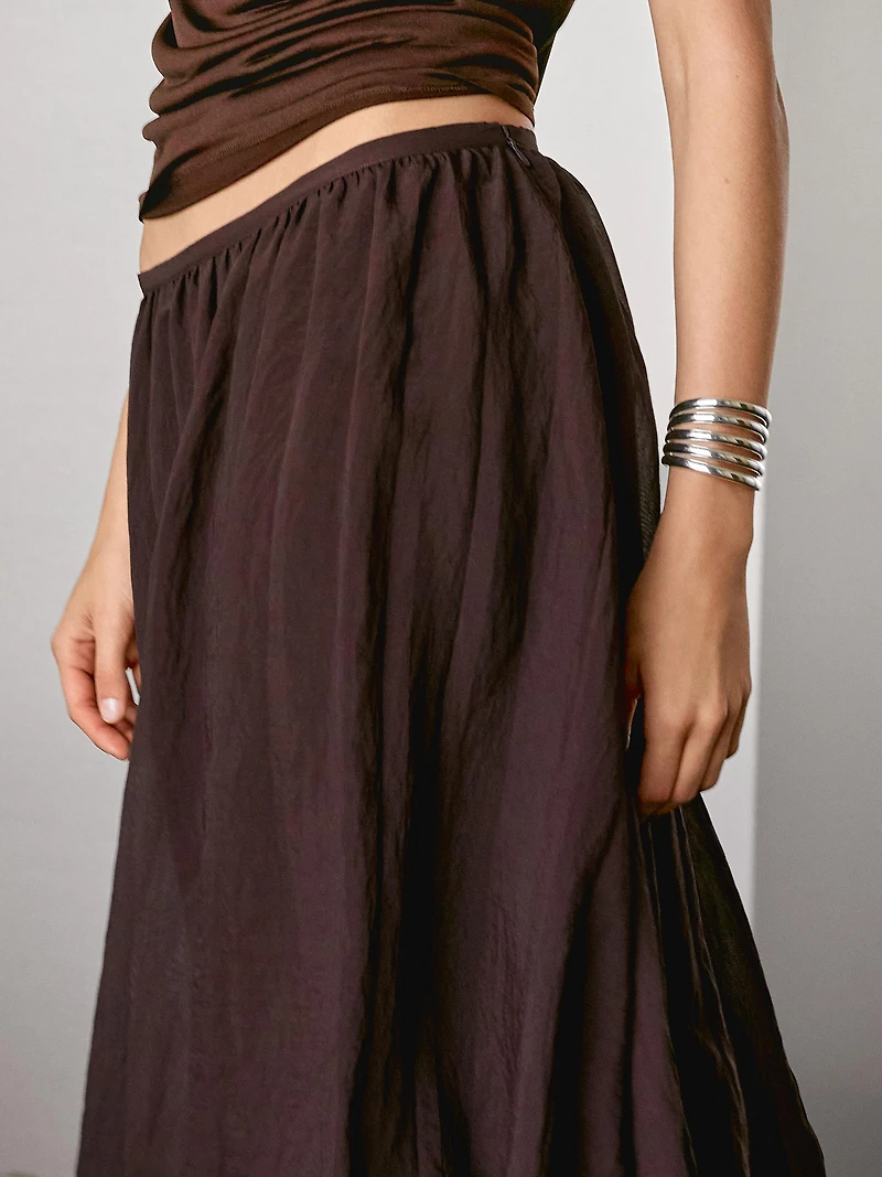 Pleated balloon midi skirt
