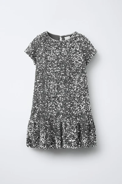 RUFFLED SEQUIN DRESS