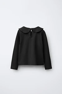 RIBBED PETER PAN COLLAR T-SHIRT