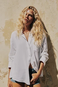 CHEMISE OVERSIZE EN GAZE À RAYURES ET POCHE