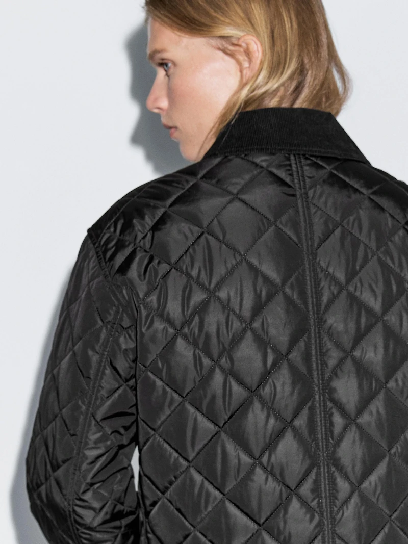 Veste matelassée courte et légère velours côtelé