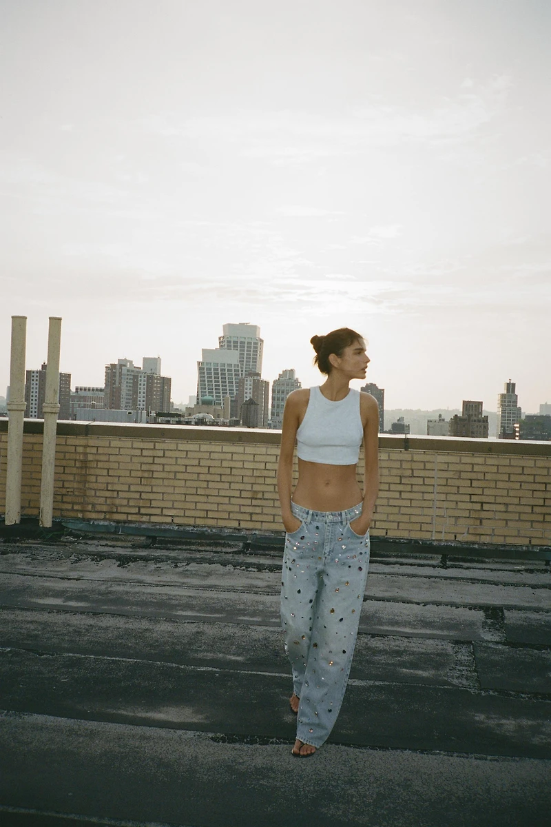 RELAXED OVERSIZE HIGH WAIST JEANS WITH JEWELS