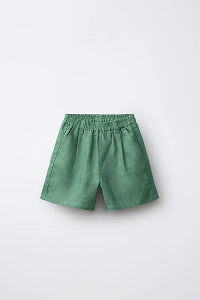 EMBROIDERED 100% LINEN SHORTS