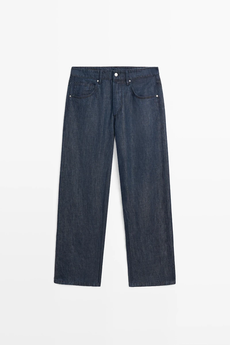 100% linen wide-leg jeans
