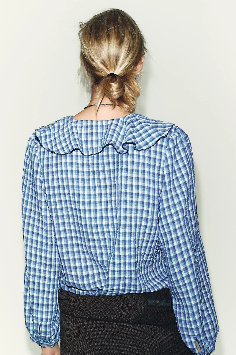 GINGHAM RUFFLED BLOUSE