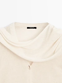 Linen blend knit cardigan with scarf