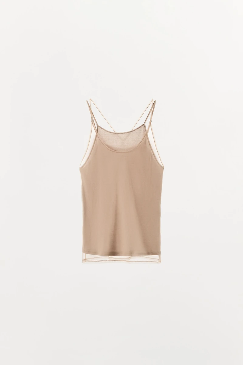 DOUBLE TULLE EFFECT HALTER TOP