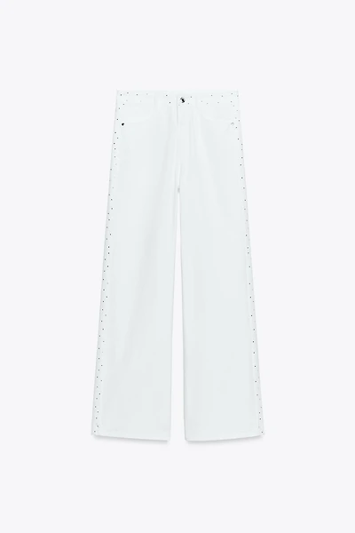 Z1975 HIGH RISE WIDE LEG RHINESTONE JEANS