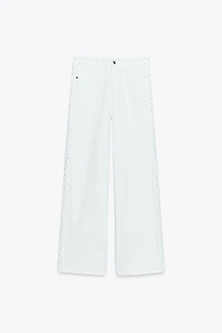 Z1975 HIGH RISE WIDE LEG RHINESTONE JEANS