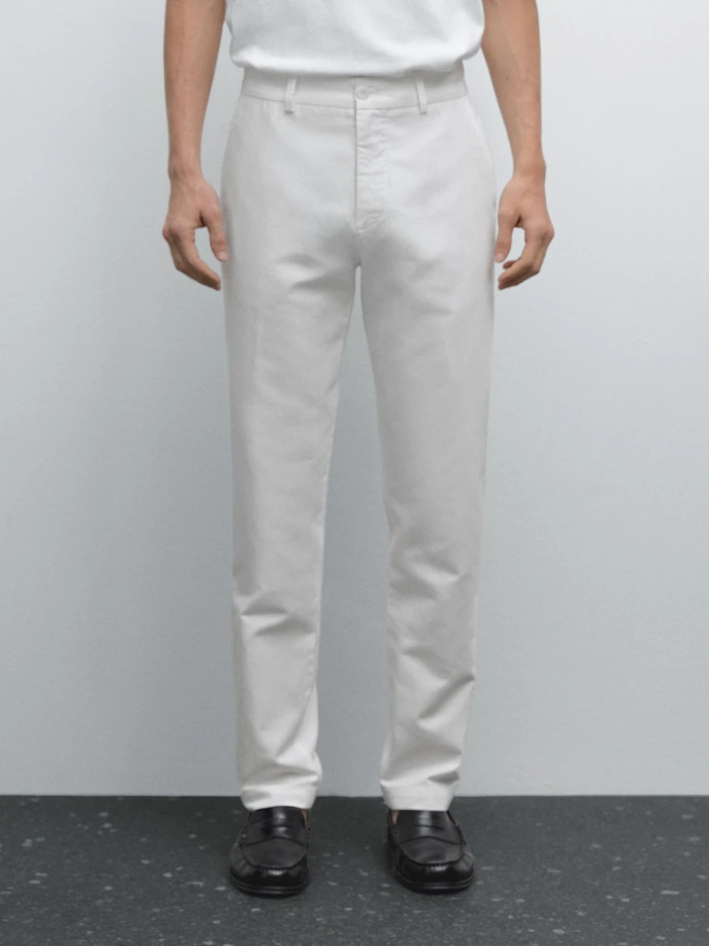 Cotton and linen blend tapered fit trousers