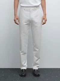 Cotton and linen blend tapered fit trousers